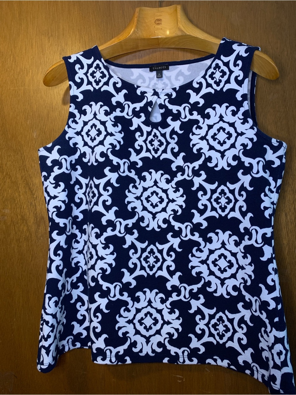 Talbots Navy and White Decorative Print Sleeveless Tank